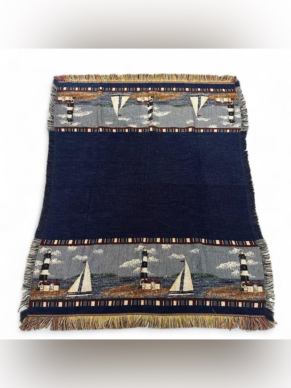 Nautical Lighthouse Sailboat Tapestry Throw Blanket
